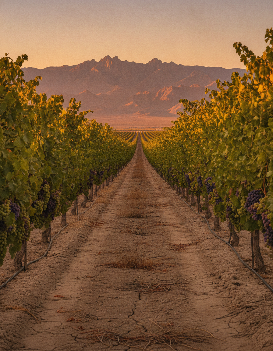 Table grape vineyard rows in a desert valley